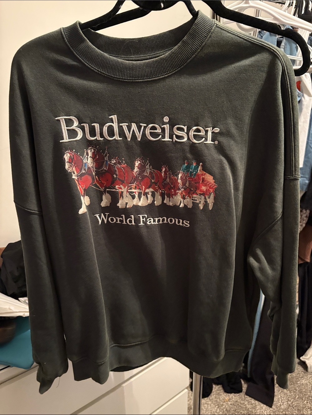Budweiser Dark Green Crewneck Sweatshirt with Red Clydesdales small
